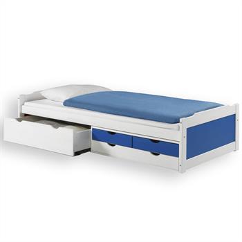 Bett mit Stauraum ANDREA, Kiefer massiv, weiss/blau, 90 x 200 cm