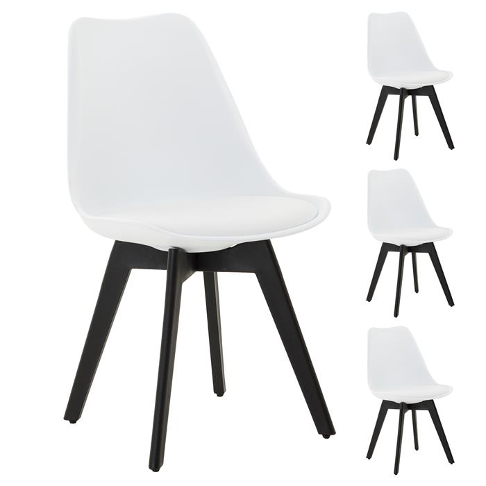 Esszimmerstuhl ROUEN im 4er-Set mit Sitzkissen, Kunststoff schwarz/weiß