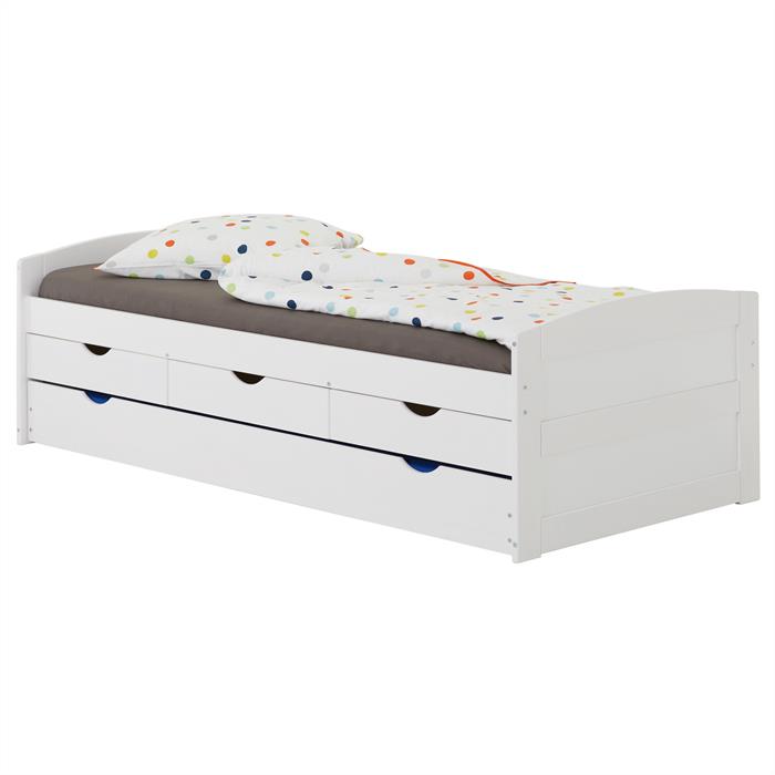 Bett mit Stauraum JESSY 90x200 cm, mit Ausziehbett in weiß