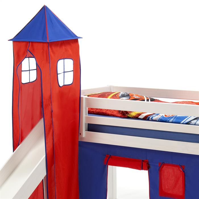 Turm MAX zu Bett mit Rutsche, blau/rot