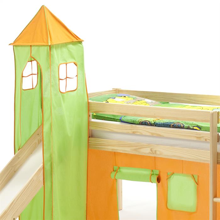 Turm MAX zu Bett mit Rutsche, grün/orange