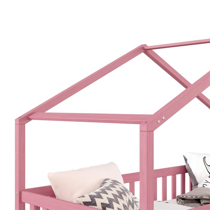 Hausbett ELEA in 90 x 200 cm aus massiver Kiefer mit Schubladen in rosa