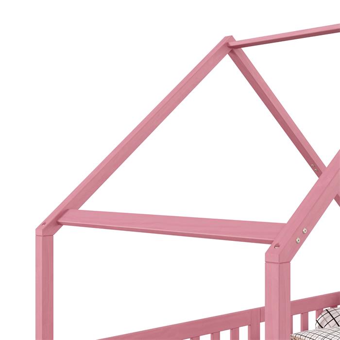 Hausbett CORA in 90 x 200 cm aus massiver Kiefer mit Rausfallschutz in rosa