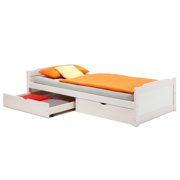 Bett mit Stauraum FRITZ 90x200 cm, in weiß