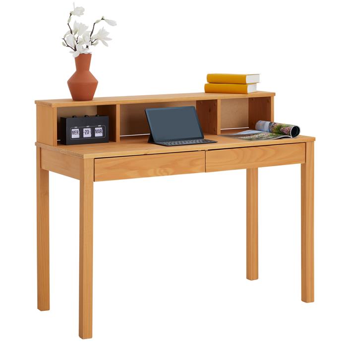 Schreibtisch LENNOX mit 3 Nischen und 2 Schubladen in braun