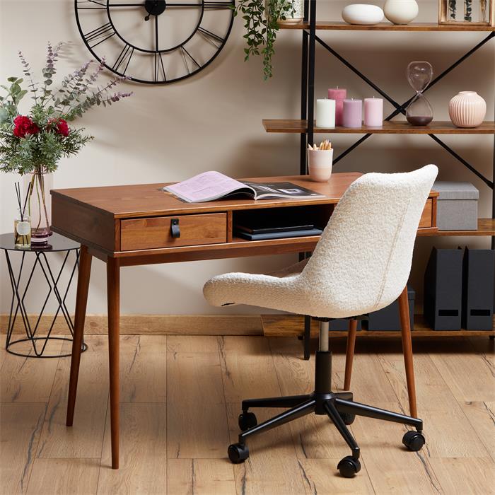 Schreibtisch KIM mit 2 Schubladen, aus Kiefer massiv in kastanienfarben