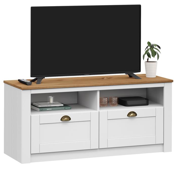 TV Lowboard BOLTON mit 2 Schubladen, Kiefer in weiß/braun