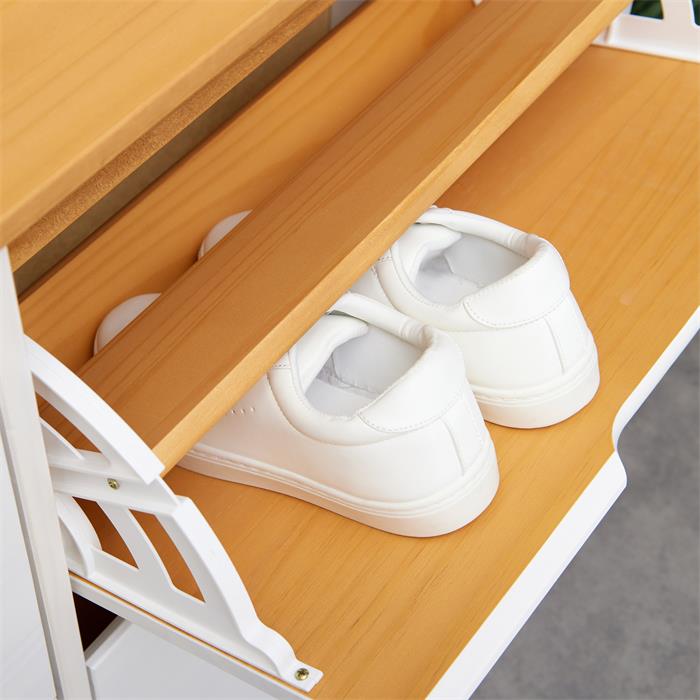 Schuhschrank BASIL mit 2x2 Kippern in weiß/braun, Kiefer massiv